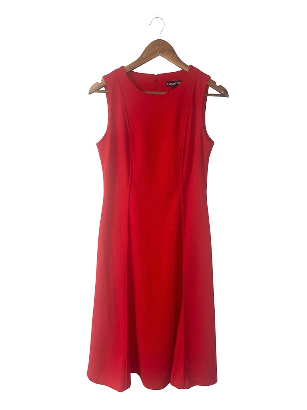 Halston Red Sleeveless Flare Maxi Dress Scuba Crepe Princess Seams 8 HD4G1AEA
